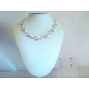 Lavender purple vine rhinestone necklace set, prom wedding MOB party necklace